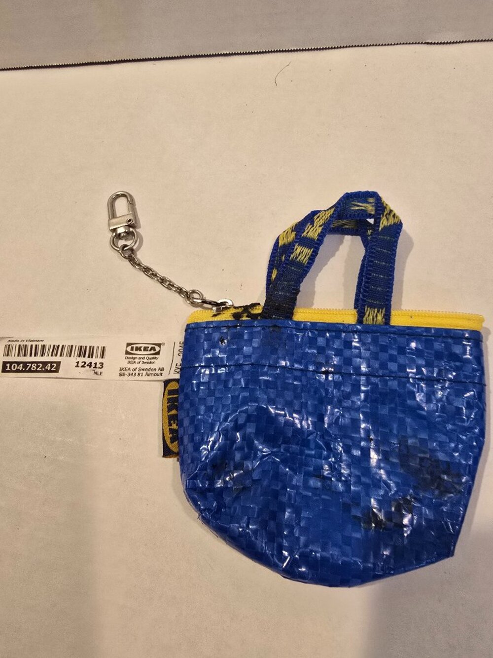 IKEA Knolig Mini Zipper Coin Keychain Bag Tote Key Holder Blue